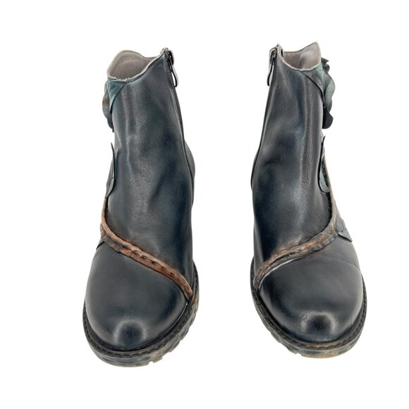 Socofy Floral Dimensional Black Leather Ankle Boots Size 41 - Picture 7 of 16